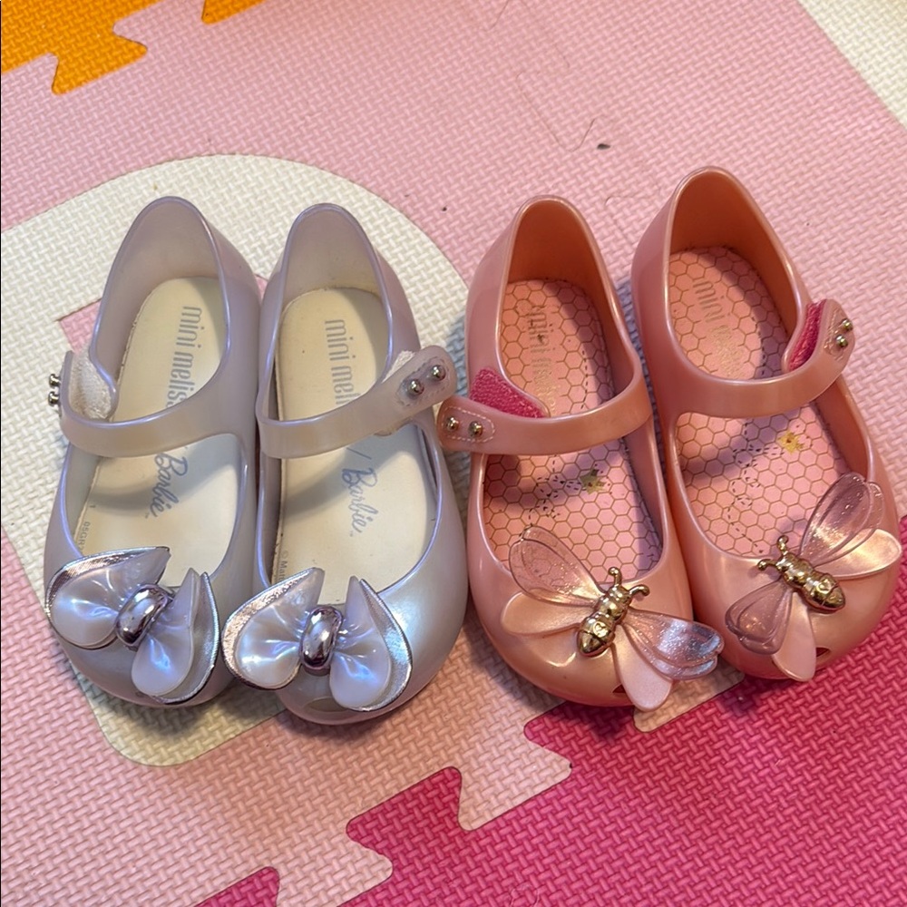 Mini Melissa Pink and Silver Dress Shoes with Bow